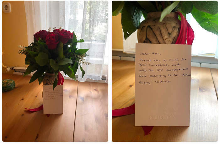 Thank-you note and flowers from the account manager who closed the deal