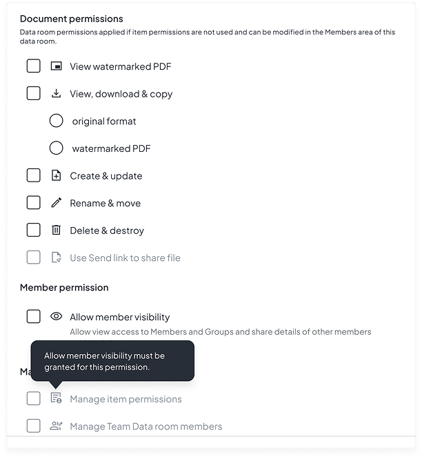 Permission detail: member visibility must be granted before related permissions