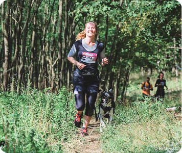 Trail running with my dog in the forest