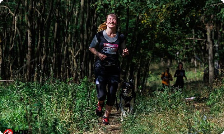 Trail running with my dog in the forest