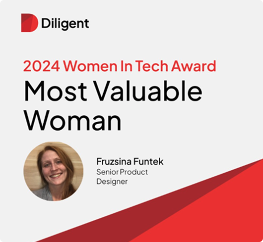 Diligent 2024 Women in Tech Award — Most Valuable Woman, awarded to Fruzsina Funtek