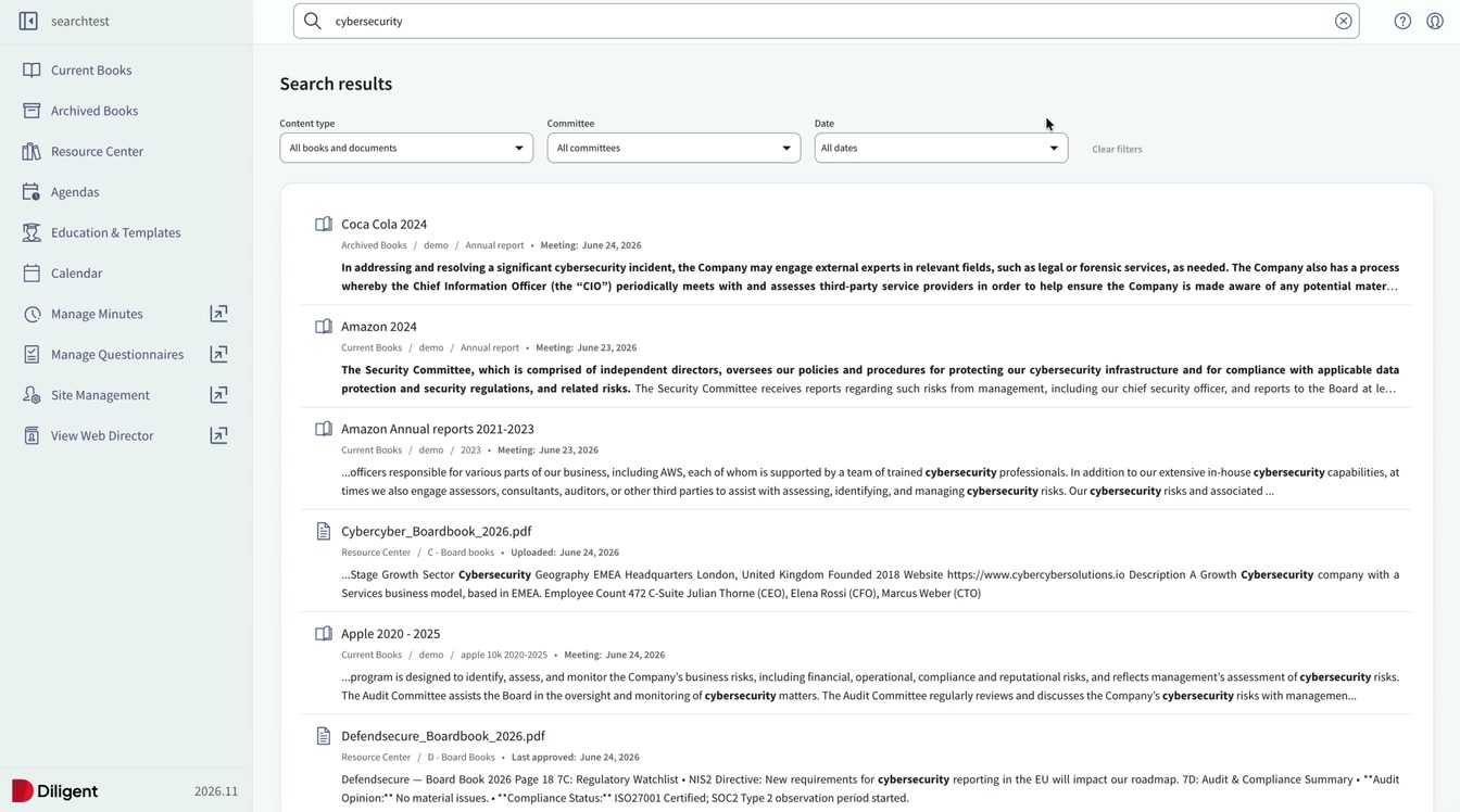 After: content type, committee and meeting-date filters visible with one-click clear