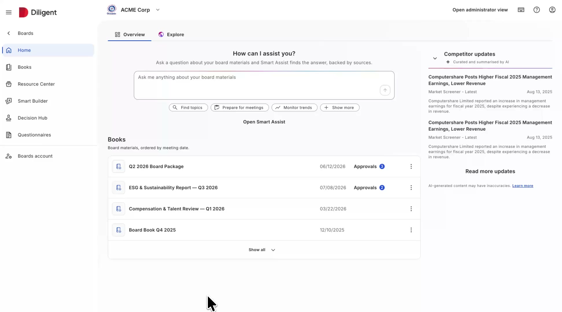 Final director home page with Smart Assist in context
